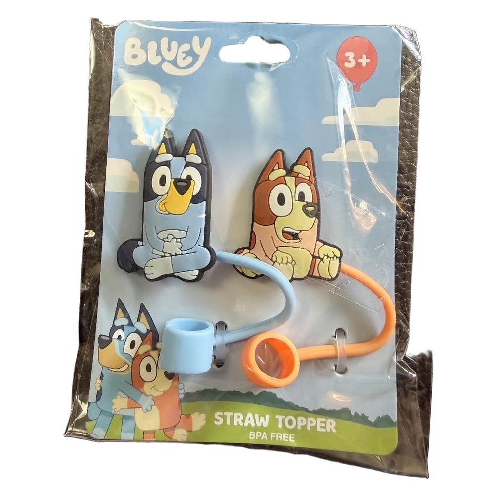 Bluey Straw Toppers 2 Pack Bluey & Bingo BPA Free Kids Cup Accessories NIP